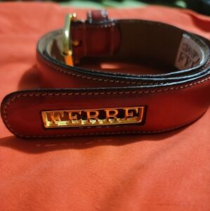 Gianfranco Ferre Red Leather Belt with Gold Accents